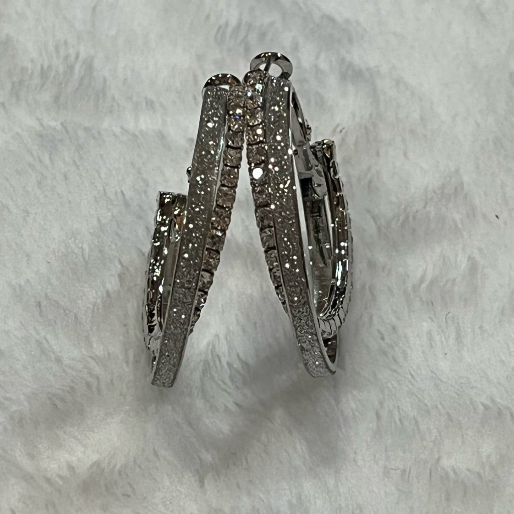 Off Park Collection Silver Tone Crystal And Shimmer Hoop Earrings.